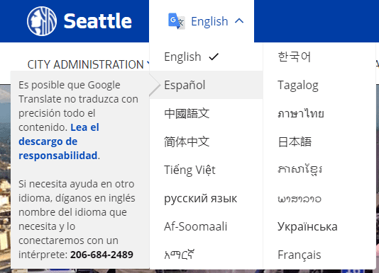 Improved navigation for Google Translate in the website header