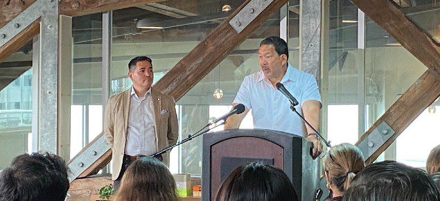 Seattle Mayor and Chief Technology Officer speaking at a ceremony