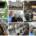 A photo collage showcasing moments from the Seattle/King County Health Clinic: a green interpreter machine in use, a mammography van parked outside, scenes from the bustling health clinic, and smiling individuals receiving care and support.