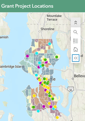 Map of Seattle with colorful dots